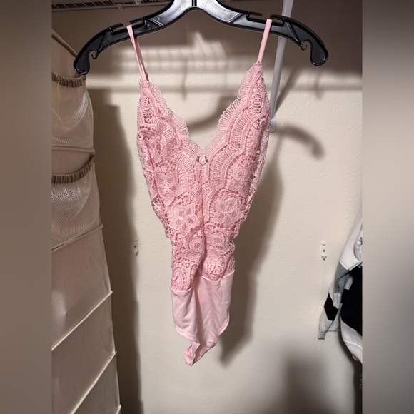 Rue21 Tops - Rue21 Pink Crochet Lace Bodysuit
